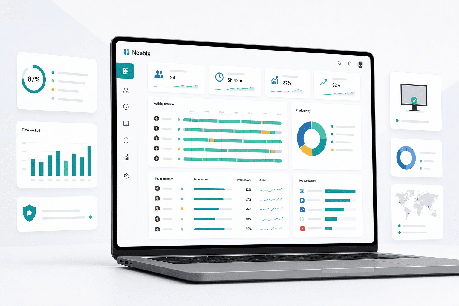 Neebix activity monitoring dashboard mockup on a laptop